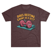 Load image into Gallery viewer, Fitness Humor Tee - Does Resting Count as a Set? | Gym Shirt, Workout Top, Gift for Fitness Lovers, Funny Exercise Gear