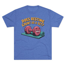 Load image into Gallery viewer, Fitness Humor Tee - Does Resting Count as a Set? | Gym Shirt, Workout Top, Gift for Fitness Lovers, Funny Exercise Gear
