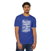 Load image into Gallery viewer, Protein Shakes and Questionable Life Choices T-Shirt - Funny Gym Workout Tee