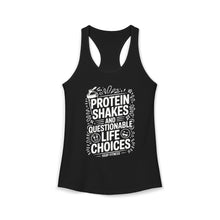 Load image into Gallery viewer, Women's Racerback Tank — "Protein Shakes and Questionable Life Choices" Fitness Tank
