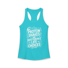 Load image into Gallery viewer, Women's Racerback Tank — "Protein Shakes and Questionable Life Choices" Fitness Tank