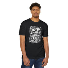 Load image into Gallery viewer, Protein Shakes and Questionable Life Choices T-Shirt - Funny Gym Workout Tee