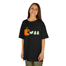Load image into Gallery viewer, Kids Halloween Tee - Spooky Jack-O'-Lantern and Ghosts Design, PacMan style eating ghosts, Boys and Girls shirt, Fun Halloween tee