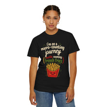 Load image into Gallery viewer, Funny Nutrition T-Shirt - "I'm on a Macro-Counting Journey (Mostly Counting French Fries)" Funny Workout Exercise Shirt