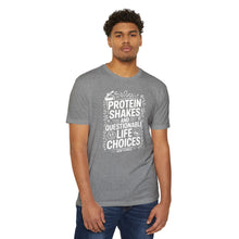 Load image into Gallery viewer, Protein Shakes and Questionable Life Choices T-Shirt - Funny Gym Workout Tee