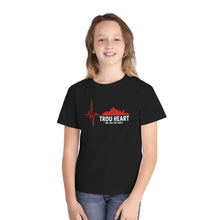 Load image into Gallery viewer, Youth Tee - ‘TROU HEART’ Kansas City Skyline Heartbeat Graphic Tee