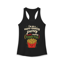 Load image into Gallery viewer, Women's Funny Nutrition Tank "I'm on a Macro-Counting Journey (Mostly Counting French Fries)" Funny Workout Exercise Racerback Tank Top