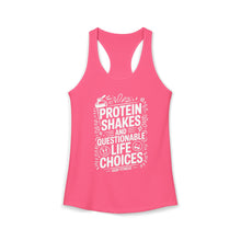 Load image into Gallery viewer, Women's Racerback Tank — "Protein Shakes and Questionable Life Choices" Fitness Tank