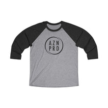 Load image into Gallery viewer, AZN PRD Unisex Super Soft Tri-Blend 3/4 Raglan Tee with Black Logo