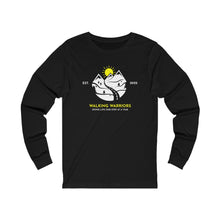 Load image into Gallery viewer, WALKING WARRIORS: Unisex Jersey Long Sleeve: White Mountains with Yellow Sun (3 colors)