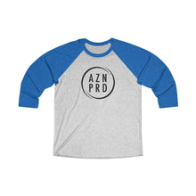 Load image into Gallery viewer, AZN PRD Unisex Super Soft Tri-Blend 3/4 Raglan Tee with Black Logo