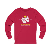 Load image into Gallery viewer, WALKING WARRIORS: Unisex Jersey Long Sleeve: White Mountains with Yellow Sun (3 colors)