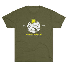 Load image into Gallery viewer, WALKING WARRIORS: Unisex Tri-Blend Tee with Yellow Sun (8 colors)