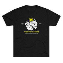 Load image into Gallery viewer, WALKING WARRIORS: Unisex Tri-Blend Tee with Yellow Sun (8 colors)