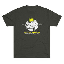 Load image into Gallery viewer, WALKING WARRIORS: Unisex Tri-Blend Tee with Yellow Sun (8 colors)