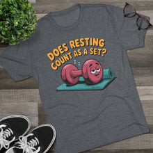 Load image into Gallery viewer, Fitness Humor Tee - Does Resting Count as a Set? | Gym Shirt, Workout Top, Gift for Fitness Lovers, Funny Exercise Gear
