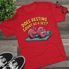 Load image into Gallery viewer, Fitness Humor Tee - Does Resting Count as a Set? | Gym Shirt, Workout Top, Gift for Fitness Lovers, Funny Exercise Gear
