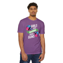 Load image into Gallery viewer, Girls Just Wanna Have Guns Unisex CVC Jersey T-Shirt, Fitness Apparel, Workout Shirt, Gift for Gym Lovers, Motivational Tee
