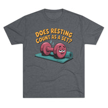 Load image into Gallery viewer, Fitness Humor Tee - Does Resting Count as a Set? | Gym Shirt, Workout Top, Gift for Fitness Lovers, Funny Exercise Gear
