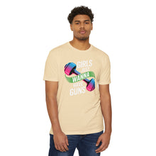 Load image into Gallery viewer, Girls Just Wanna Have Guns Unisex CVC Jersey T-Shirt, Fitness Apparel, Workout Shirt, Gift for Gym Lovers, Motivational Tee

