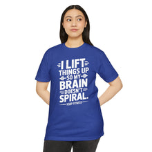 Load image into Gallery viewer, Weightlifting T-Shirt - "I Lift Things Up So My Brain Doesn’t Spiral" Gym Tee
