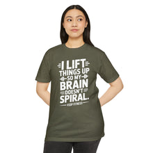 Load image into Gallery viewer, Weightlifting T-Shirt - "I Lift Things Up So My Brain Doesn’t Spiral" Gym Tee

