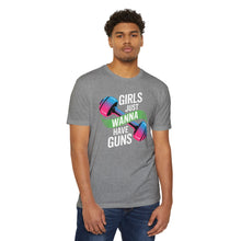Load image into Gallery viewer, Girls Just Wanna Have Guns Unisex CVC Jersey T-Shirt, Fitness Apparel, Workout Shirt, Gift for Gym Lovers, Motivational Tee
