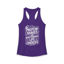 Load image into Gallery viewer, Women's Racerback Tank — "Protein Shakes and Questionable Life Choices" Fitness Tank
