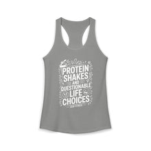 Load image into Gallery viewer, Women's Racerback Tank — "Protein Shakes and Questionable Life Choices" Fitness Tank
