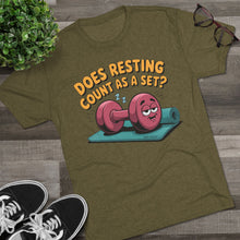 Load image into Gallery viewer, Fitness Humor Tee - Does Resting Count as a Set? | Gym Shirt, Workout Top, Gift for Fitness Lovers, Funny Exercise Gear
