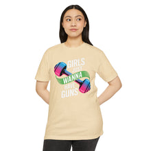 Load image into Gallery viewer, Girls Just Wanna Have Guns Unisex CVC Jersey T-Shirt, Fitness Apparel, Workout Shirt, Gift for Gym Lovers, Motivational Tee
