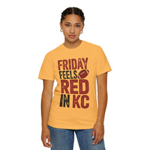Load image into Gallery viewer, Friday Feels Red T-Shirt | Unisex Garment-Dyed Tee, Perfect for Game Days, Kansas City Fans, Football Gatherings, Casual Wear
