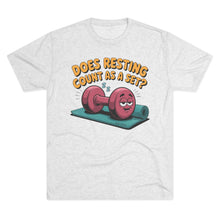 Load image into Gallery viewer, Fitness Humor Tee - Does Resting Count as a Set? | Gym Shirt, Workout Top, Gift for Fitness Lovers, Funny Exercise Gear
