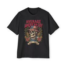 Load image into Gallery viewer, Heavy Oversized "Average American Guy" Skull Tee - Vintage Patriotic Graphic T‑Shirt (Est. 1986)
