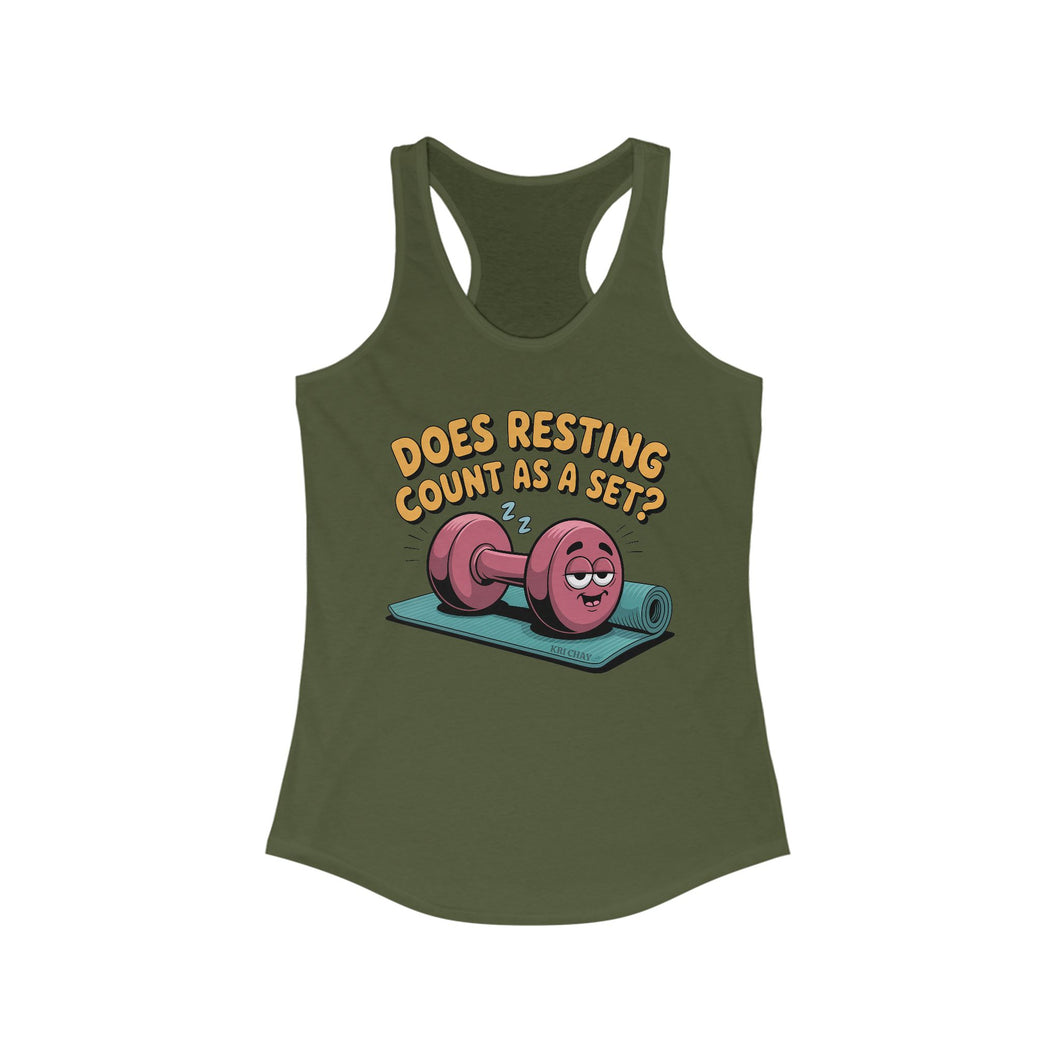 Funny Workout Tank Top, Does Resting Count as a Set?, Fitness Gift for Her, Gym Apparel, Women's Racerback Fitness Shirt