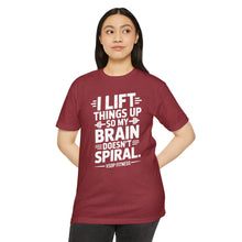 Load image into Gallery viewer, Weightlifting T-Shirt - "I Lift Things Up So My Brain Doesn’t Spiral" Gym Tee
