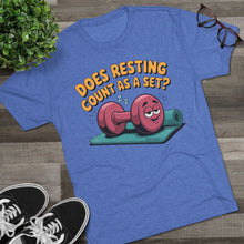 Load image into Gallery viewer, Fitness Humor Tee - Does Resting Count as a Set? | Gym Shirt, Workout Top, Gift for Fitness Lovers, Funny Exercise Gear
