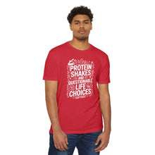 Load image into Gallery viewer, Protein Shakes and Questionable Life Choices T-Shirt - Funny Gym Workout Tee
