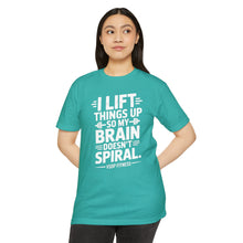 Load image into Gallery viewer, Weightlifting T-Shirt - "I Lift Things Up So My Brain Doesn’t Spiral" Gym Tee
