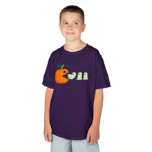 Load image into Gallery viewer, Kids Halloween Tee - Spooky Jack-O&#39;-Lantern and Ghosts Design, PacMan style eating ghosts, Boys and Girls shirt, Fun Halloween tee
