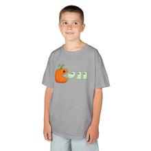 Load image into Gallery viewer, Kids Halloween Tee - Spooky Jack-O&#39;-Lantern and Ghosts Design, PacMan style eating ghosts, Boys and Girls shirt, Fun Halloween tee
