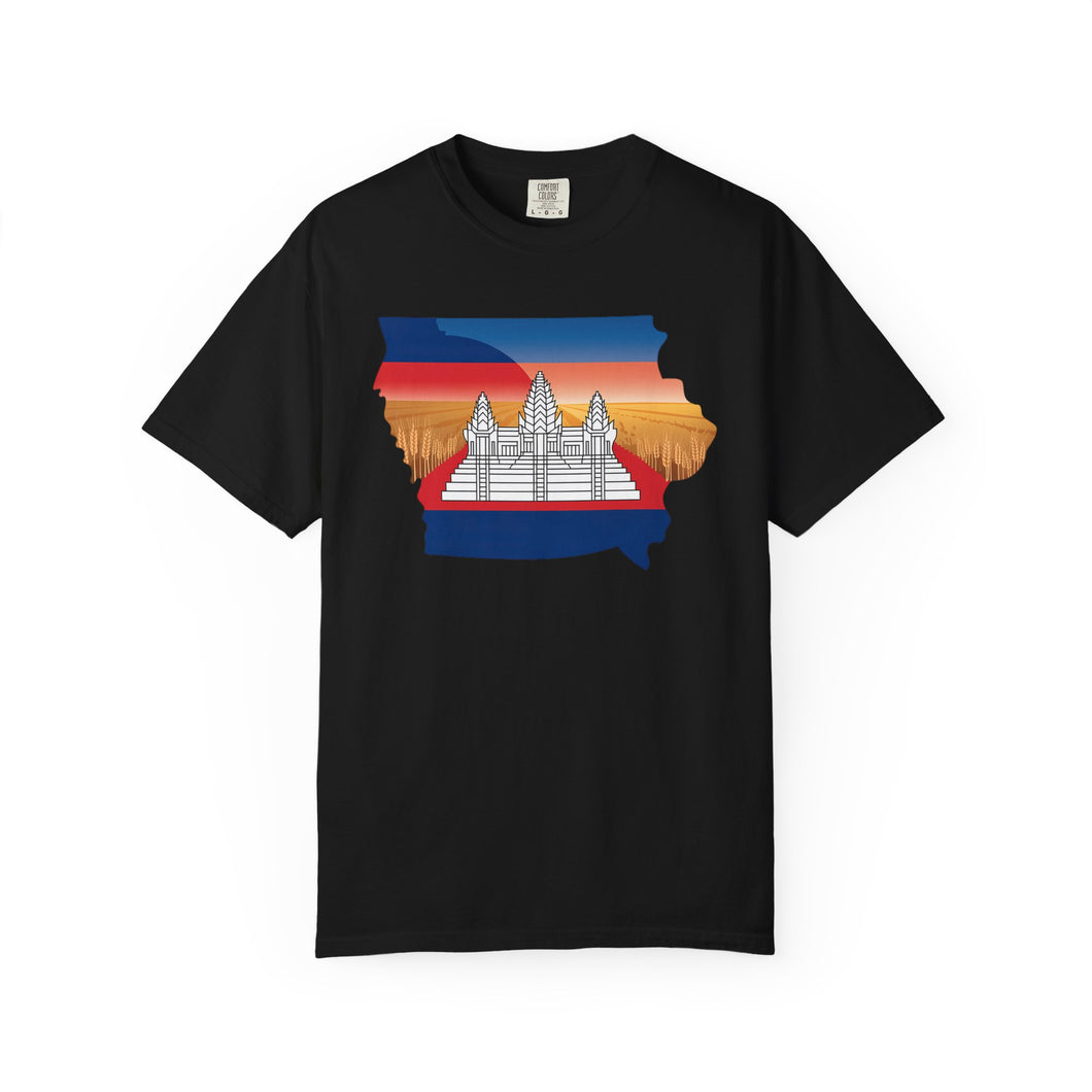 Cambodian Iowa Graphic T-Shirt, Unisex Tee, Traveler Gift, Artsy Apparel, Cultural Heritage Wear, Summer Outfit