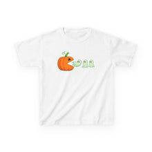 Load image into Gallery viewer, Kids Halloween Tee - Spooky Jack-O&#39;-Lantern and Ghosts Design, PacMan style eating ghosts, Boys and Girls shirt, Fun Halloween tee
