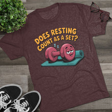 Load image into Gallery viewer, Fitness Humor Tee - Does Resting Count as a Set? | Gym Shirt, Workout Top, Gift for Fitness Lovers, Funny Exercise Gear
