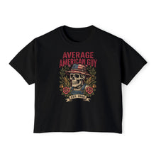 Load image into Gallery viewer, Women's Boxy "Average American Guy" Skull Tee - Vintage Patriotic Graphic T‑Shirt (Est. 1986)
