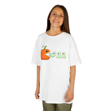 Load image into Gallery viewer, Kids Halloween Tee - Spooky Jack-O&#39;-Lantern and Ghosts Design, PacMan style eating ghosts, Boys and Girls shirt, Fun Halloween tee

