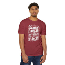 Load image into Gallery viewer, Protein Shakes and Questionable Life Choices T-Shirt - Funny Gym Workout Tee
