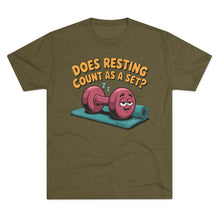 Load image into Gallery viewer, Fitness Humor Tee - Does Resting Count as a Set? | Gym Shirt, Workout Top, Gift for Fitness Lovers, Funny Exercise Gear
