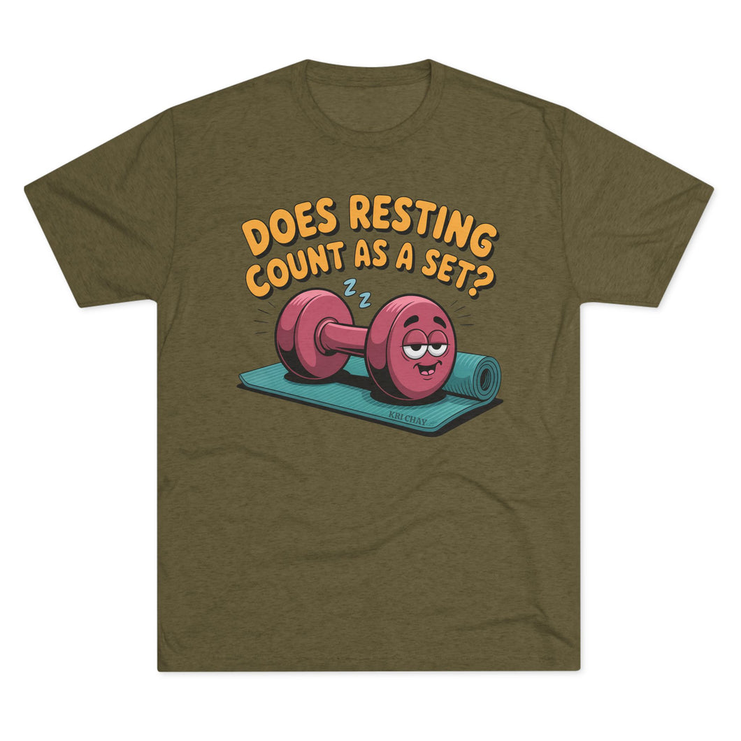 Fitness Humor Tee - Does Resting Count as a Set? | Gym Shirt, Workout Top, Gift for Fitness Lovers, Funny Exercise Gear