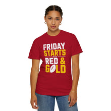 Load image into Gallery viewer, Garment-Dyed Inspirational T-shirt – Red &amp; Gold, Motivational Tee, Unisex Fashion, Everyday Wear, Gift Idea, Casual Style
